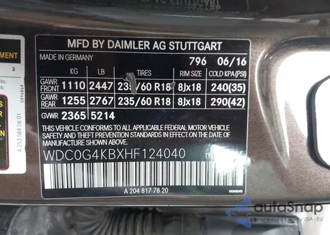 2017 Mercedes-Benz Glc 300 4Matic из США, поврежденный, VIN WDC0G4KBXHF124040